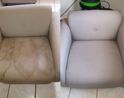 Poltrona antes e depois da higienização