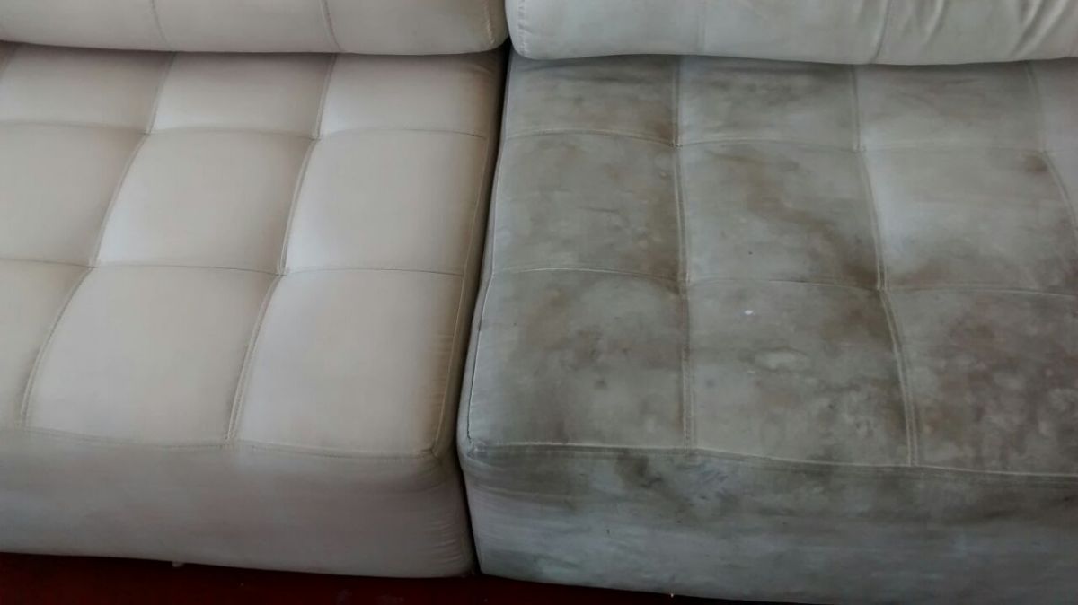 Sofá antes e depois da limpeza profissional